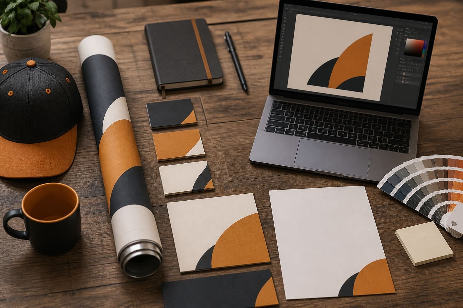 A HamzaArt Creativity designer working on brand mockups at their desk