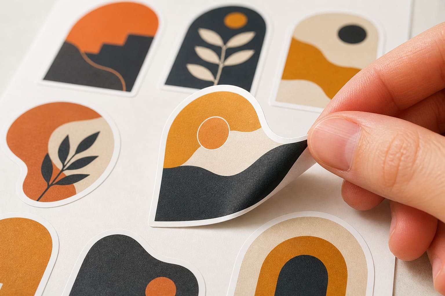 Colourful die-cut stickers on a sheet